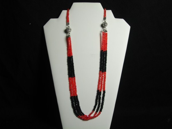 Long Chain Blk&Red Crystal Fashion Necklace